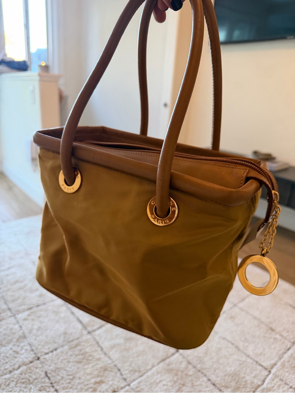 Celine Mustard Satchel with Brown Trim and Gold Hardware